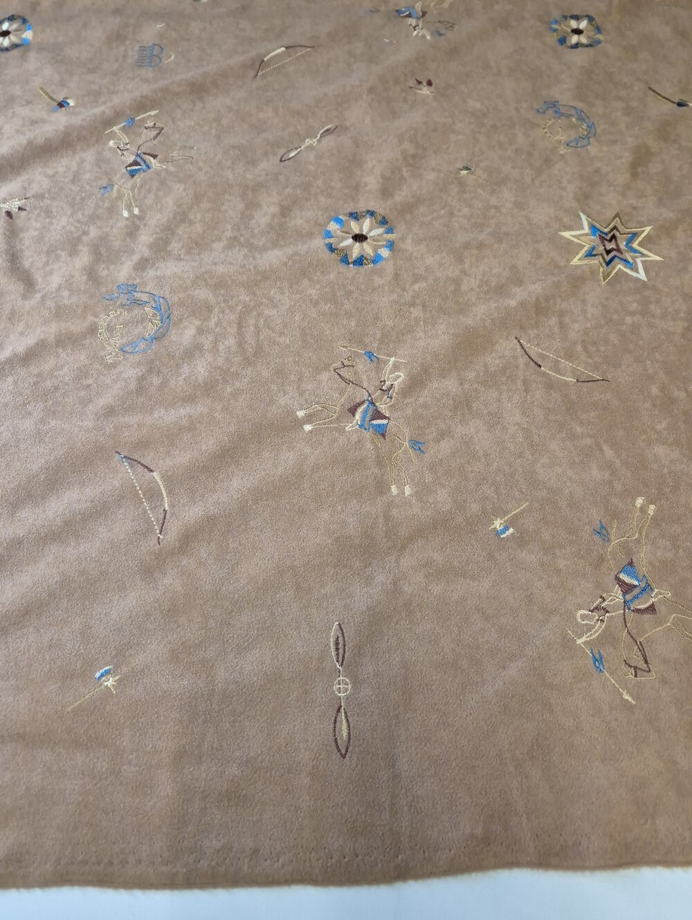 Southwestern Faux Leather Style Fabric – Embroidered Tribal Design – 48x58"